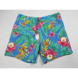VTG Chaps Ralph Lauren Swim Trunks Mens Large Blue Tropical‎ Floral Print Nylon